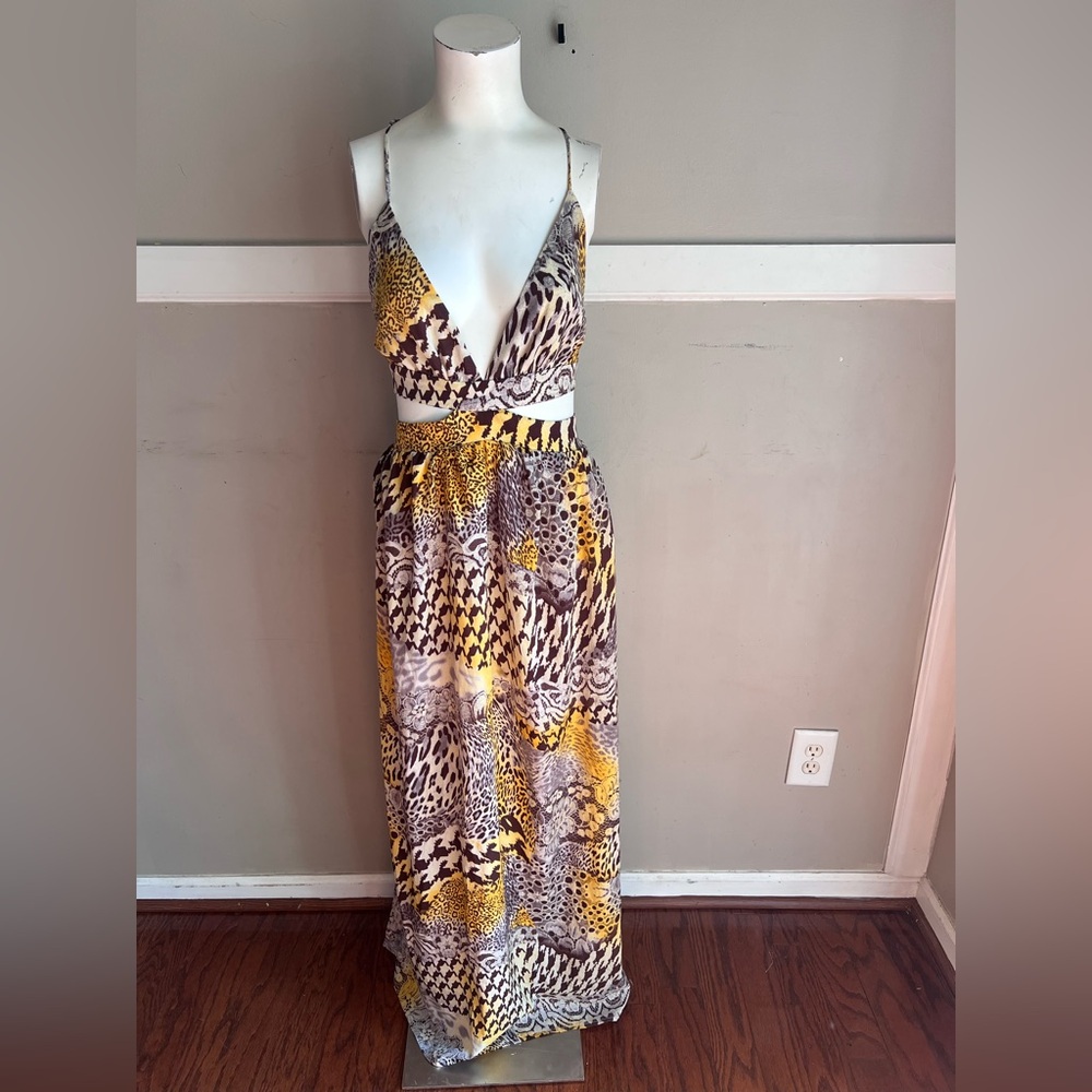 Lavish Yellow and Black Animal Print Maxi Dress